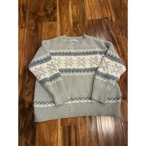Maurices Women's Large Sweater Blue White Snowflake Fair Isle Fuzzy Knit L Soft